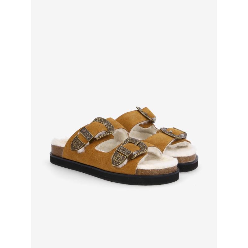 LUCIA BUCKLE W - SUEDE/FUR - COGNAC/DOVE